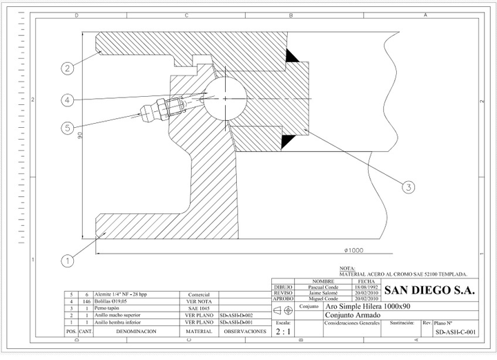 Rala giratoria p/acoplados 1000 x 90 hilera simple bolilla 3/4" - Vista 2