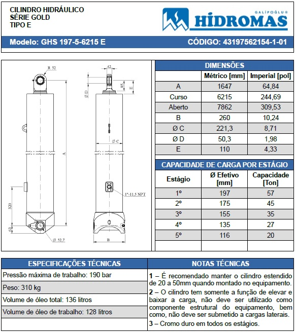 Cilindro hidraulico 197-5tramos 6215apertura cazamba librelato - Vista 3