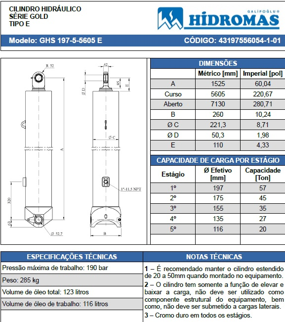 Cilindro hidraulico 197 5 tramos 5605apertura guerra semi cazamba - Vista 2