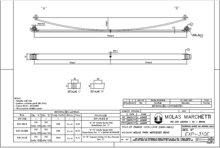 Hoja elastico exp-310.2e acero 70x13 2a del - Imagen principal