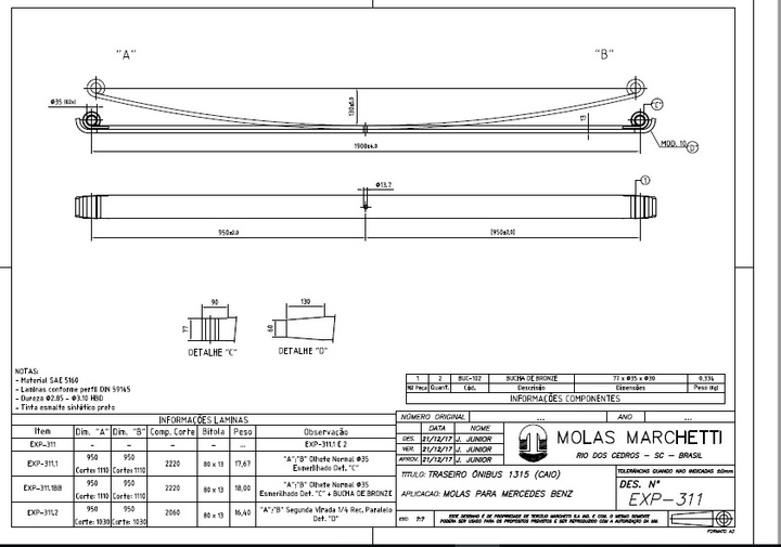 Hoja elastico exp-311.1bb con buje de bronce acero 80x13 1a tras - Imagen principal