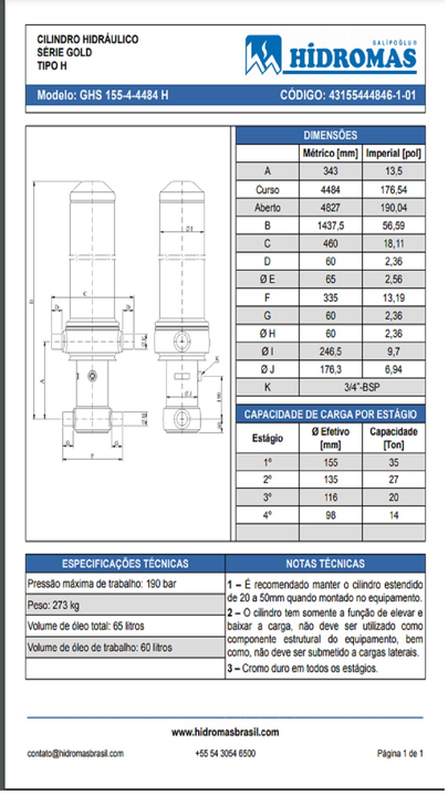Cilindro hidraulico invertido 155-4-4484h caja camion/ zorra - Vista 4